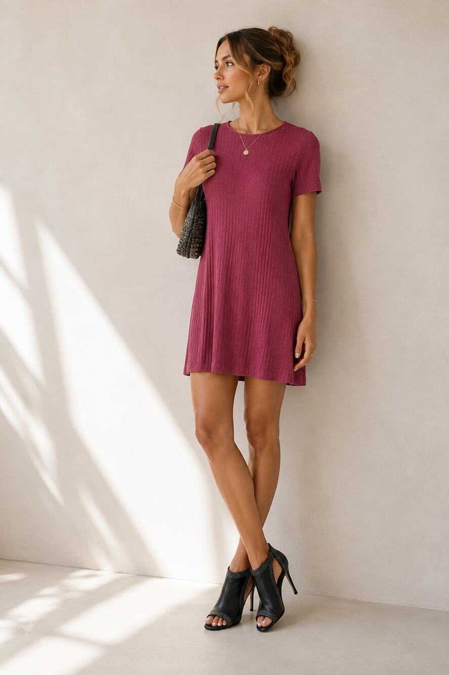 Abercrombie & Fitch Womens Pink Ribbed Short Sleeve A Line Mini Dress Size Small